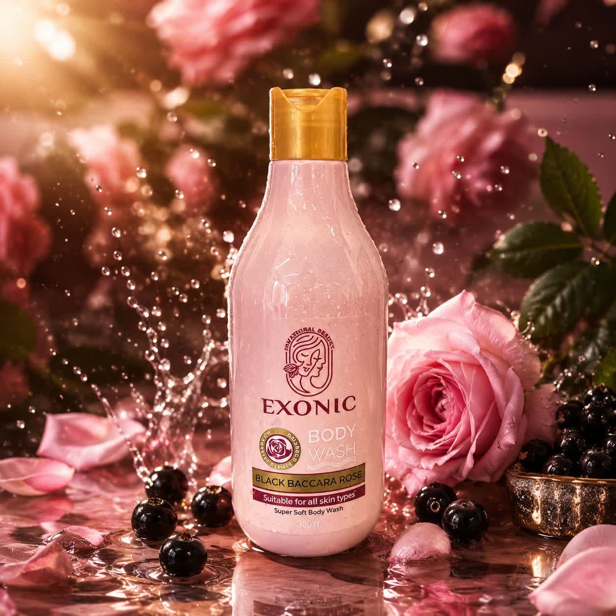 شامپو بدن عصاره رز بلک باکارا300میل اکسونیک (EXONIC) | لطافت پوست با رایحه‌ای لوکس و ماندگار