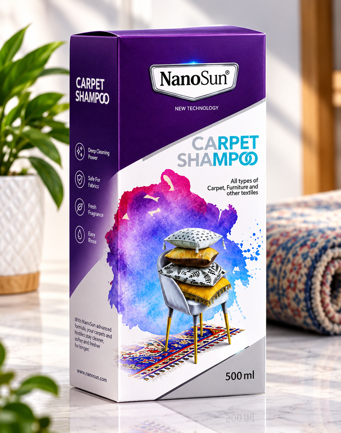شامپو فرش و مبلمان نانو؛ پاک‌کنندگی قوی با رایحه مطبوع 🛋️✨🧼