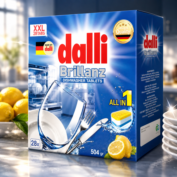 قرص ماشین ظرفشویی ۲۸ عددی Dalli؛ پاککنندگی قدرتمند و درخشش ظروف 🍽️✨