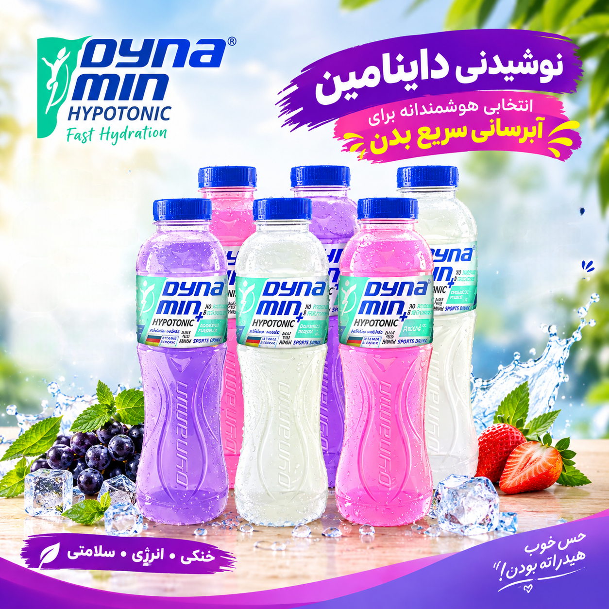 نوشیدنی ورزشی هیپوتونیک داینامین باکس ۶ عددی؛ بدون قند و کالری، سرشار از ویتامین و املاح 💪🥤
