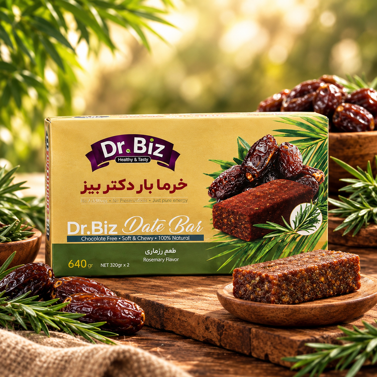 خرما بار انرژیزا Dr.BIZ؛ میانوعدهای طبیعی و مقوی با رزماری 🌴🌿